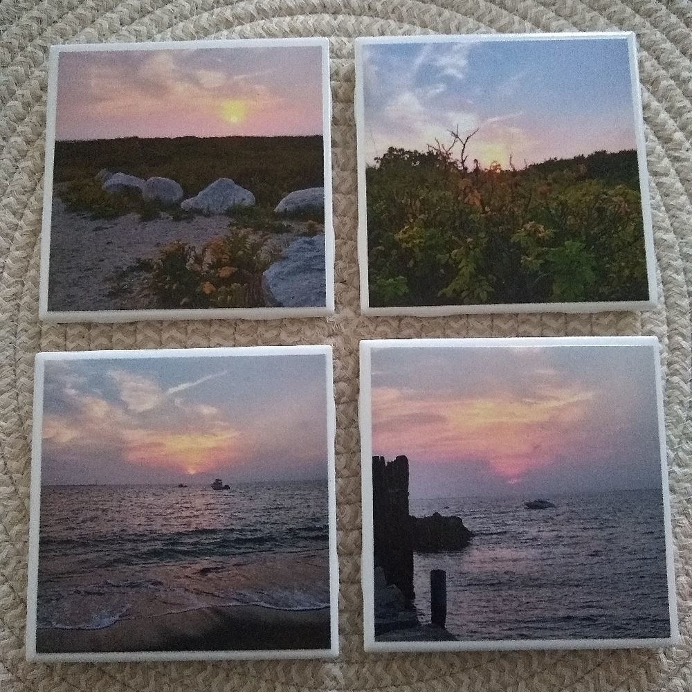 Coasters ceramic Set of four handmade Sunset